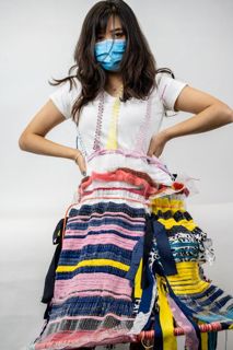 "A bit too close aren't you?" Keeping people at bay with a large hoopy dress Monofilament double weave with textile scraps, pvc pipe etc