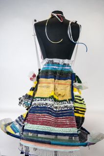 "A bit too close aren't you?" Keeping people at bay with a large hoopy dress Monofilament double weave with textile scraps, pvc pipe etc